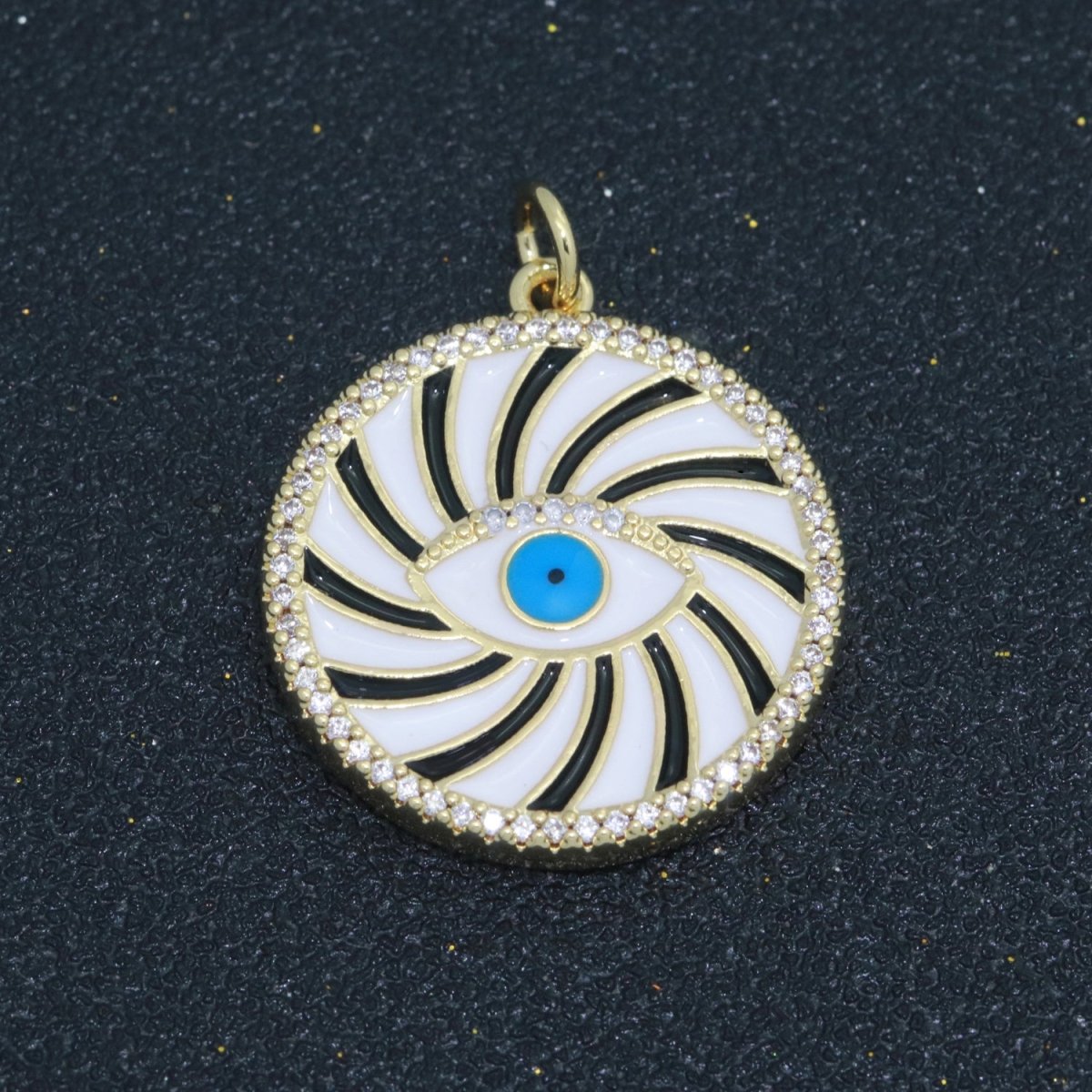Evil Eye Gold Medallion Colorful Enamel Swirl Coin Charm Pink, Green, Red, Teal, White Color M-721 - M-730 - DLUXCA