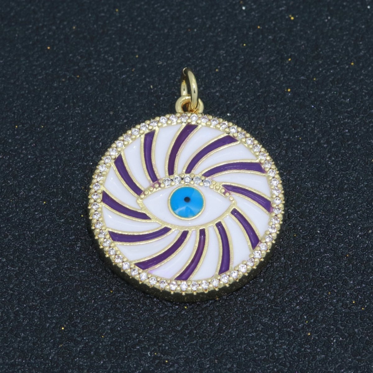 Evil Eye Gold Medallion Colorful Enamel Swirl Coin Charm Pink, Green, Red, Teal, White Color M-721 - M-730 - DLUXCA