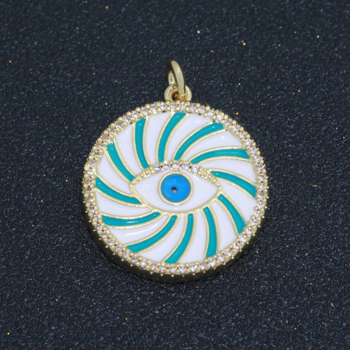 Evil Eye Gold Medallion Colorful Enamel Swirl Coin Charm Pink, Green, Red, Teal, White Color M-721 - M-730 - DLUXCA