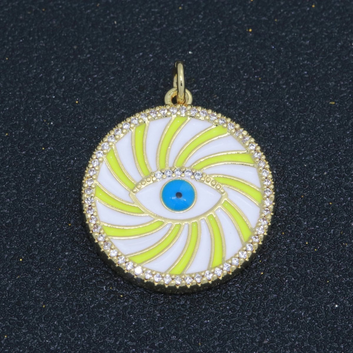 Evil Eye Gold Medallion Colorful Enamel Swirl Coin Charm Pink, Green, Red, Teal, White Color M-721 - M-730 - DLUXCA