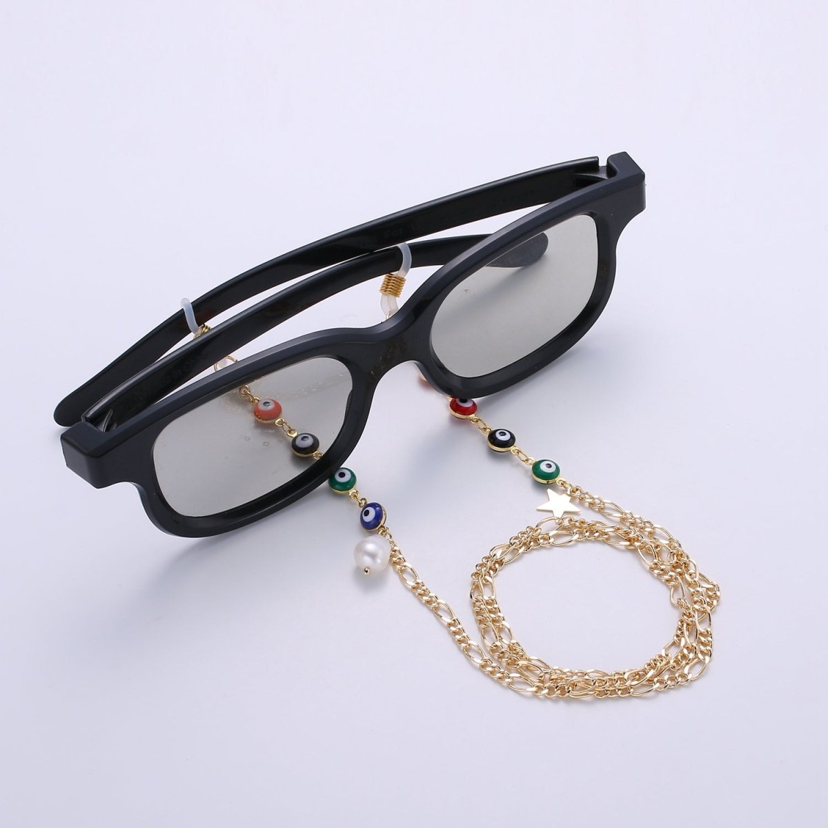 Evil eye mask chain holder, face mask lanyard adult, evil eye protection, Figaro chain, talisman protection, mask chain accessories - DLUXCA