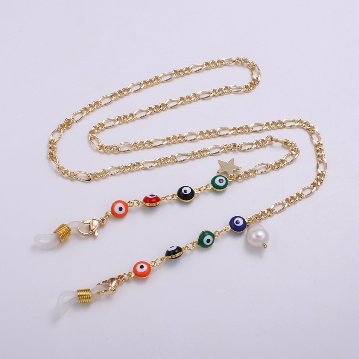 Evil eye mask chain holder, face mask lanyard adult, evil eye protection, Figaro chain, talisman protection, mask chain accessories - DLUXCA