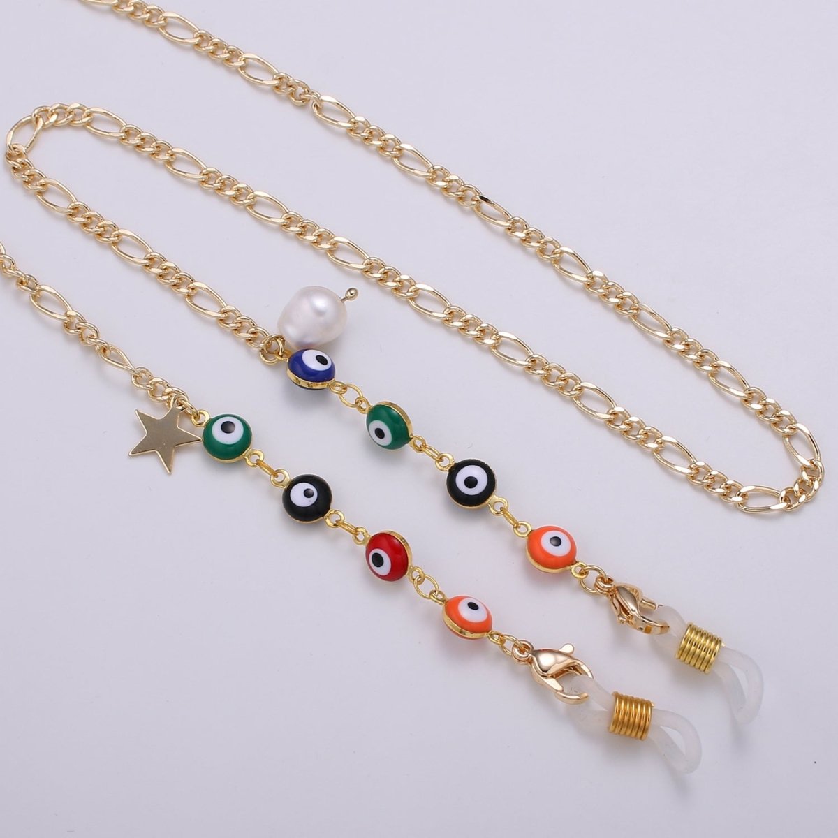 Evil eye mask chain holder, face mask lanyard adult, evil eye protection, Figaro chain, talisman protection, mask chain accessories - DLUXCA