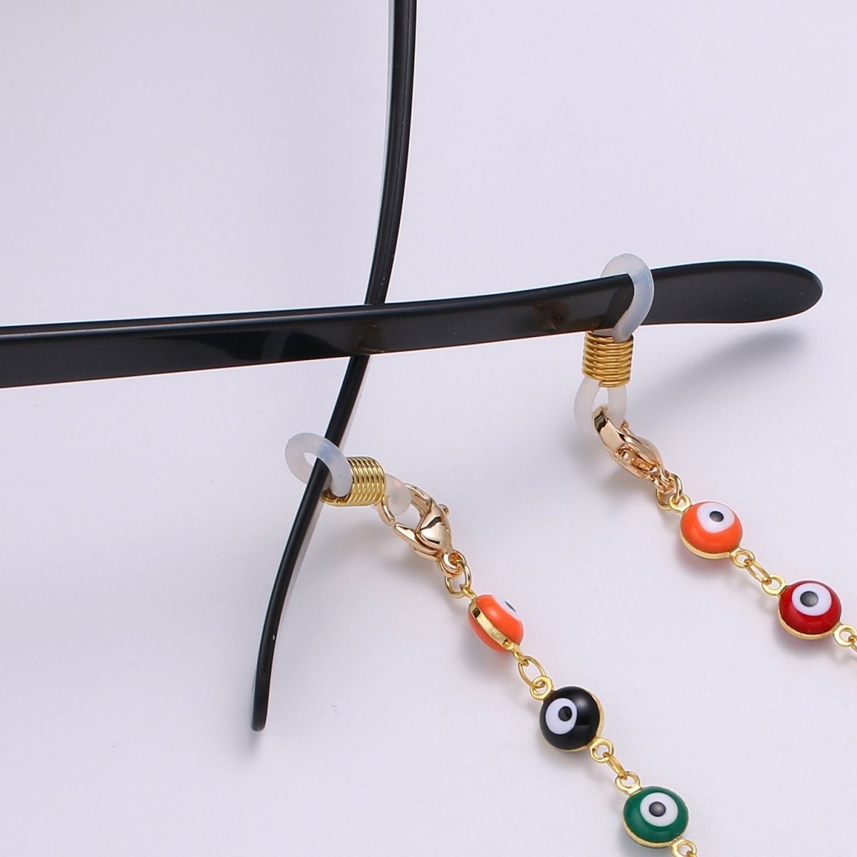 Evil eye mask chain holder, face mask lanyard adult, evil eye protection, Figaro chain, talisman protection, mask chain accessories - DLUXCA