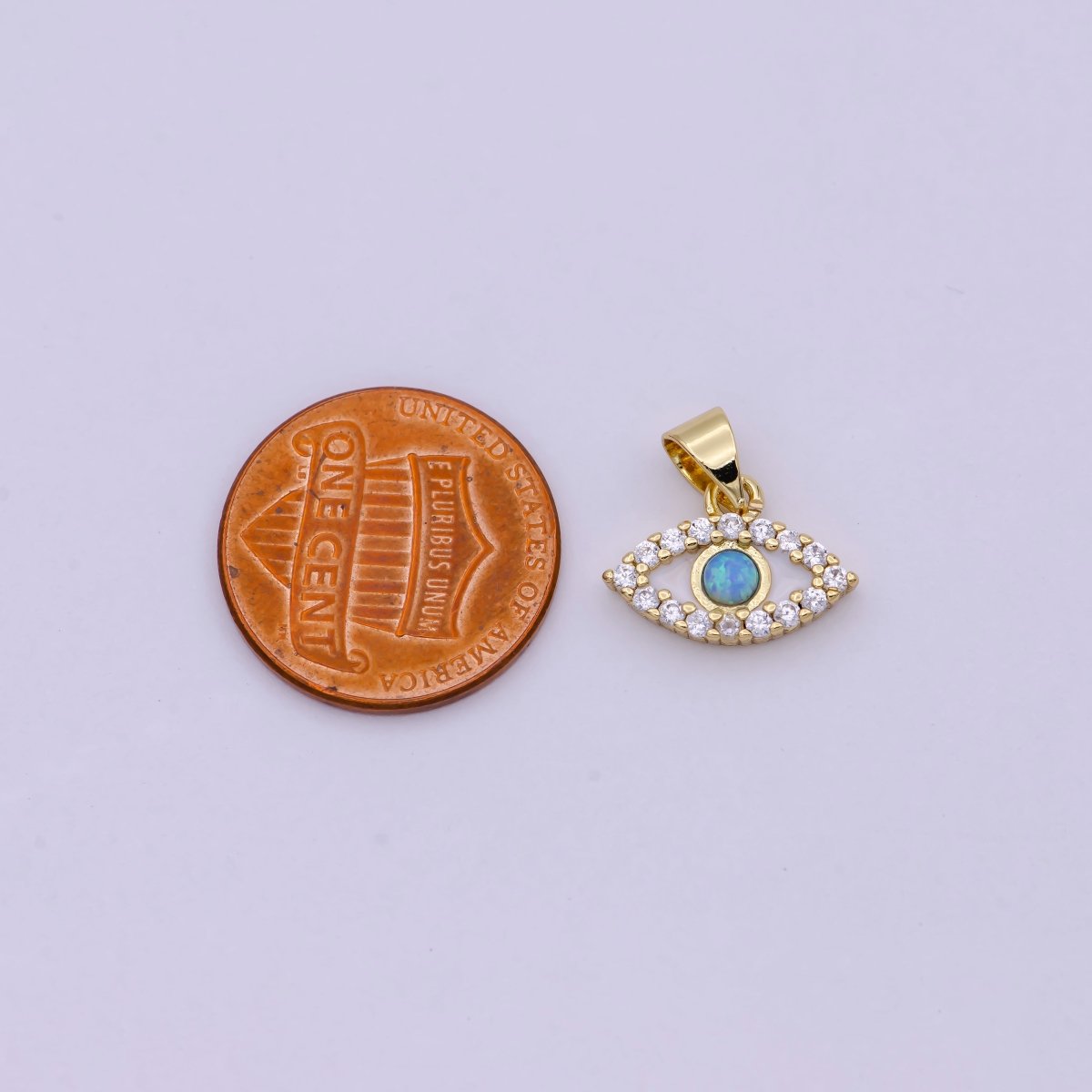 Evil Eye Micro Pave Blue Opal Charm - Evil Eye Cubic Zirconia Wholesale Charms H-444 - DLUXCA