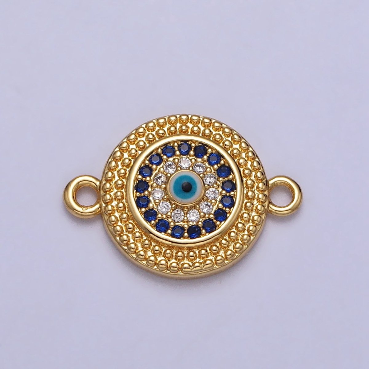 Evil Eye Micro Paved CZ Gold Beaded Round Connector | Y-707 - DLUXCA
