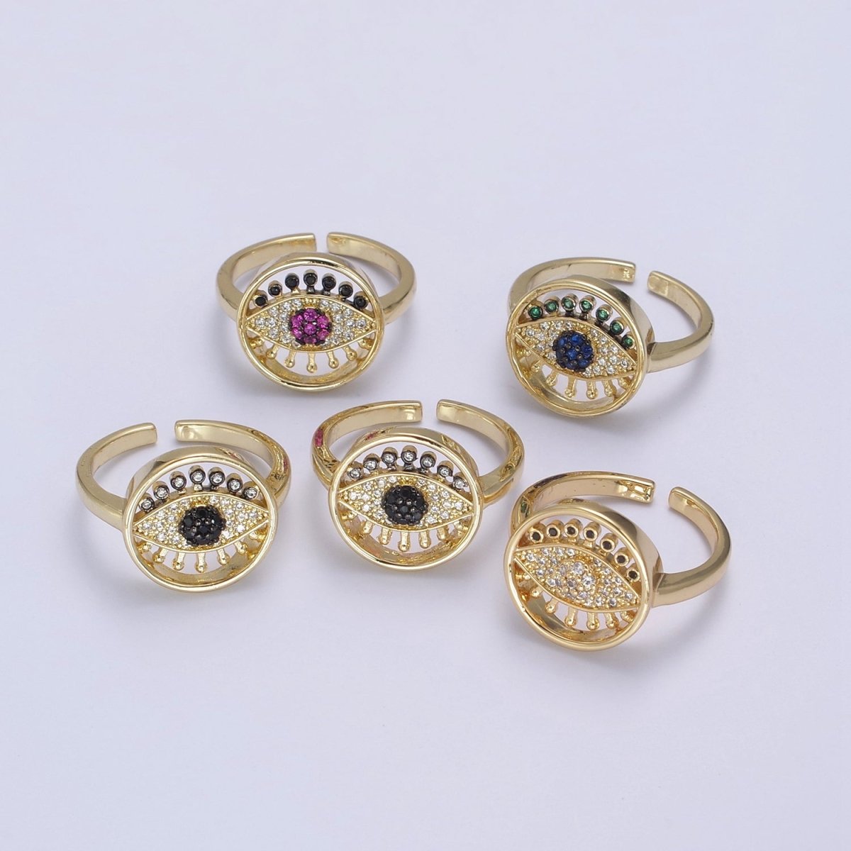 Evil Eye Ring Adjustable Ring, Gold Minimalist Ring, Diamond Evil Eye Ring, Amulet Ring, Protection Ring, Thin Delicate Ring, Gift Idea U-525 ~ U-529 - DLUXCA