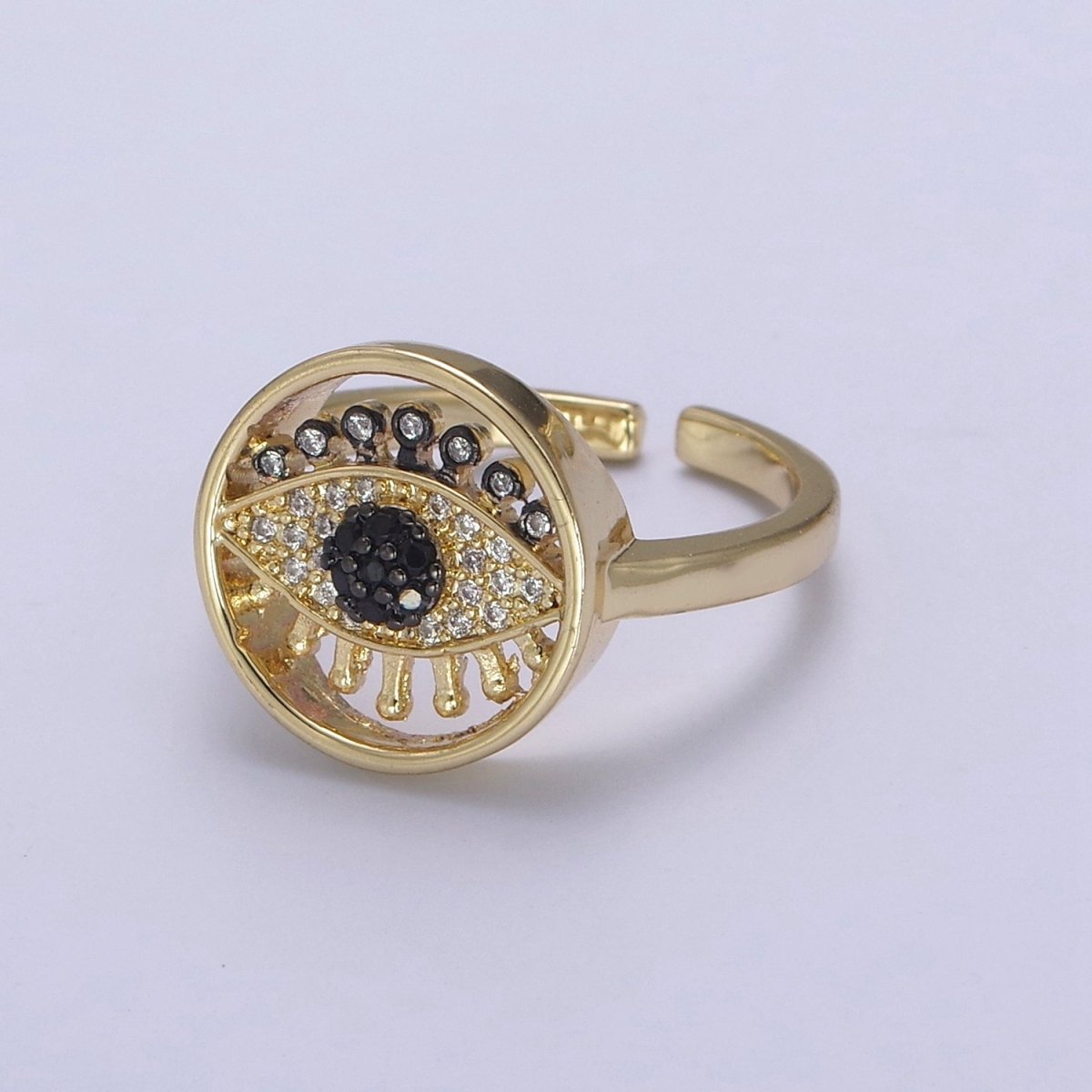 Evil Eye Ring Adjustable Ring, Gold Minimalist Ring, Diamond Evil Eye Ring, Amulet Ring, Protection Ring, Thin Delicate Ring, Gift Idea U-525 ~ U-529 - DLUXCA