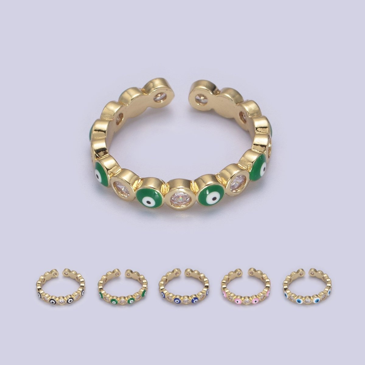 Evil Eye Ring, Minimalist Gold Ring, Dainty Stackable Ring 14k Gold Filled Open Adjustable Ring Amulet Jewelry U-331~U-335 - DLUXCA