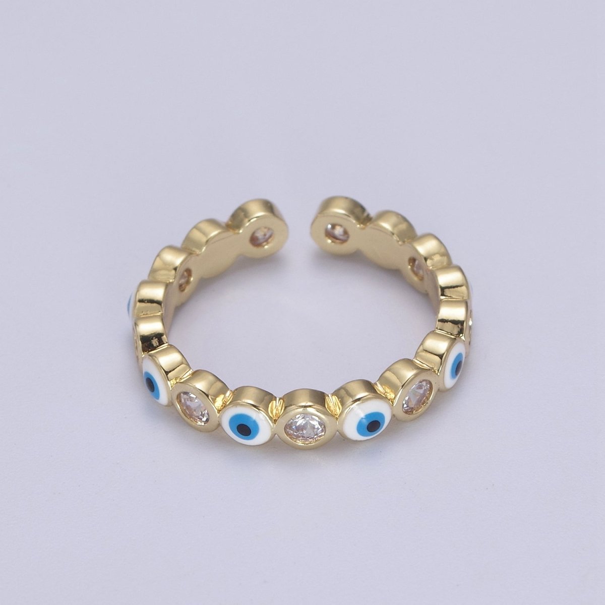 Evil Eye Ring, Minimalist Gold Ring, Dainty Stackable Ring 14k Gold Filled Open Adjustable Ring Amulet Jewelry U-331~U-335 - DLUXCA