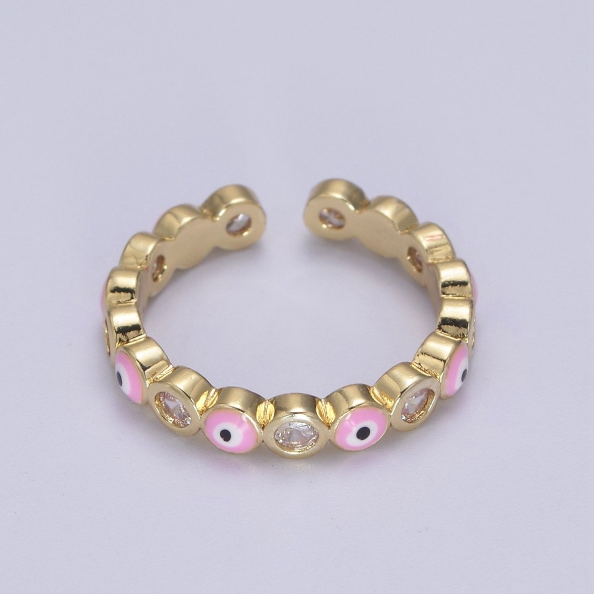 Evil Eye Ring, Minimalist Gold Ring, Dainty Stackable Ring 14k Gold Filled Open Adjustable Ring Amulet Jewelry U-331~U-335 - DLUXCA