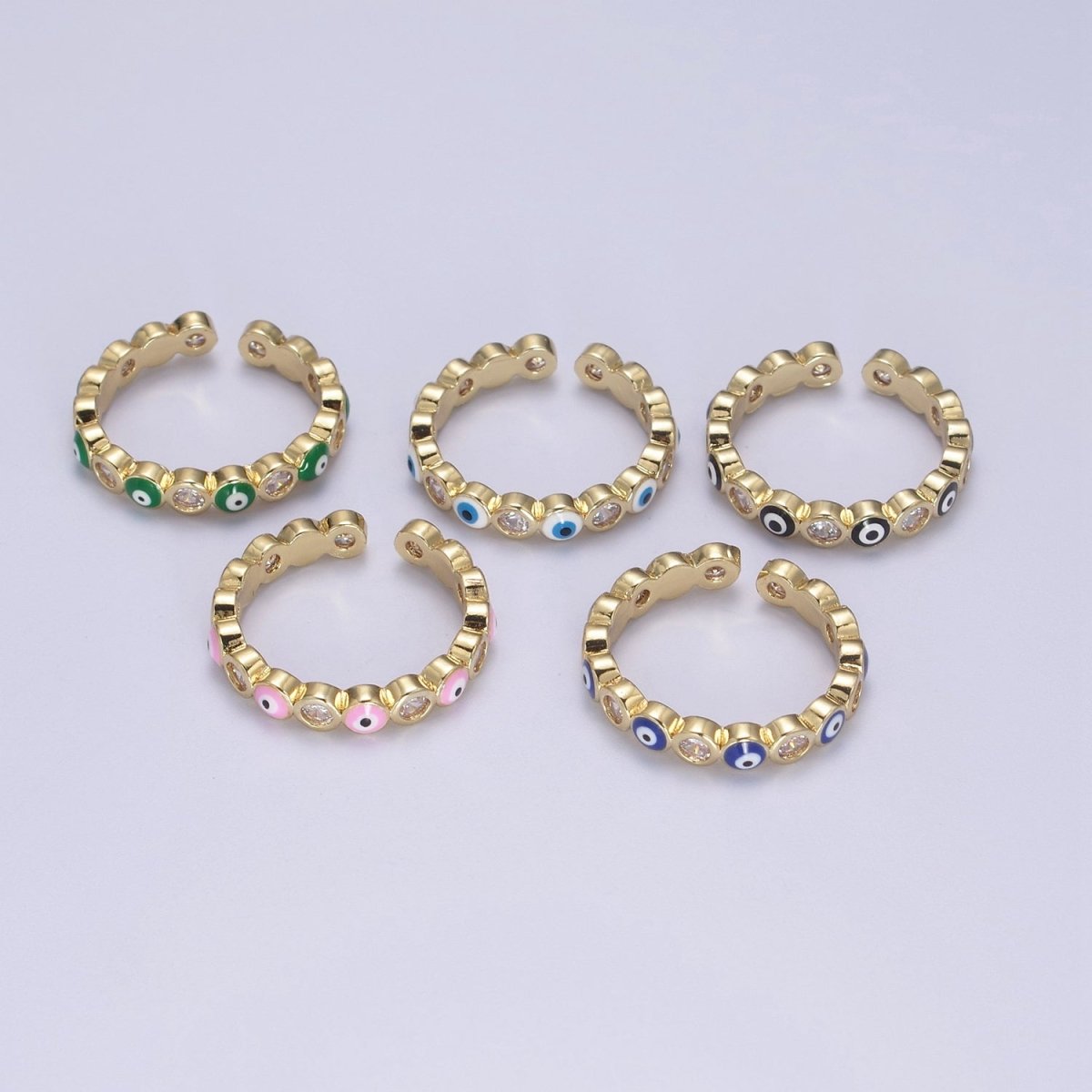 Evil Eye Ring, Minimalist Gold Ring, Dainty Stackable Ring 14k Gold Filled Open Adjustable Ring Amulet Jewelry U-331~U-335 - DLUXCA