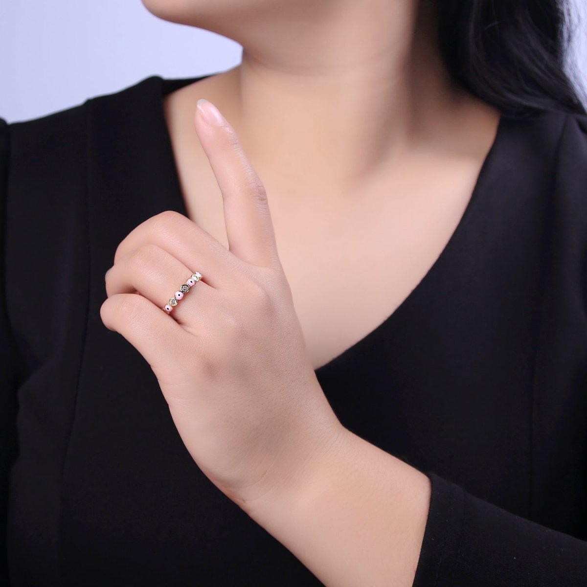 Evil Eye Ring, Minimalist Gold Ring, Dainty Stackable Ring 14k Gold Filled Open Adjustable Ring Amulet Jewelry U-331~U-335 - DLUXCA