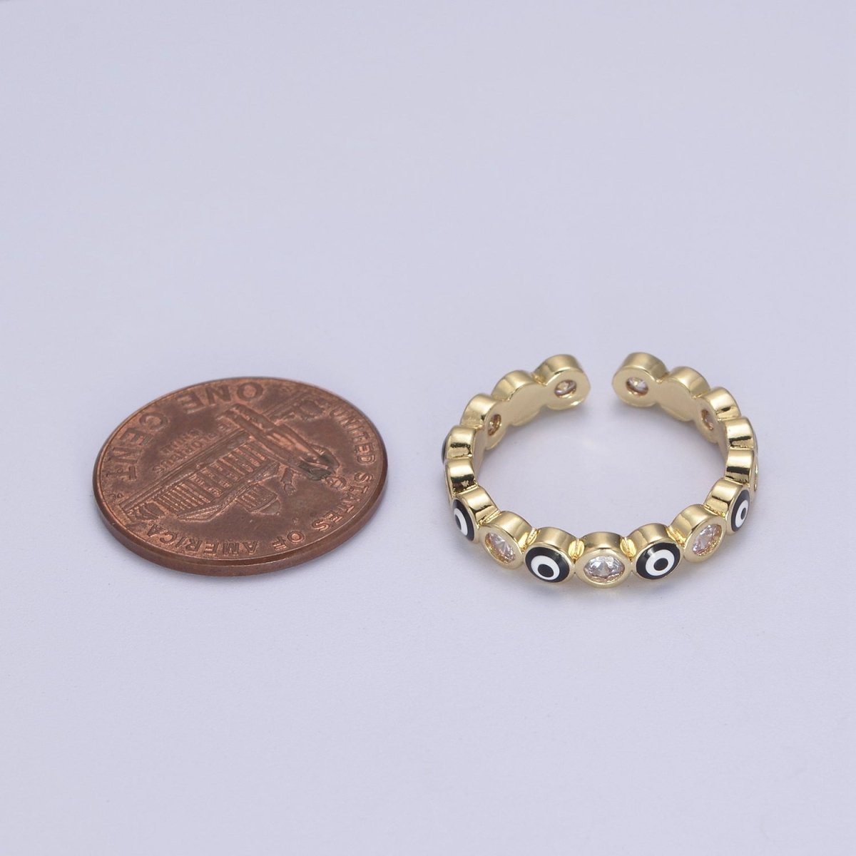 Evil Eye Ring, Minimalist Gold Ring, Dainty Stackable Ring 14k Gold Filled Open Adjustable Ring Amulet Jewelry U-331~U-335 - DLUXCA