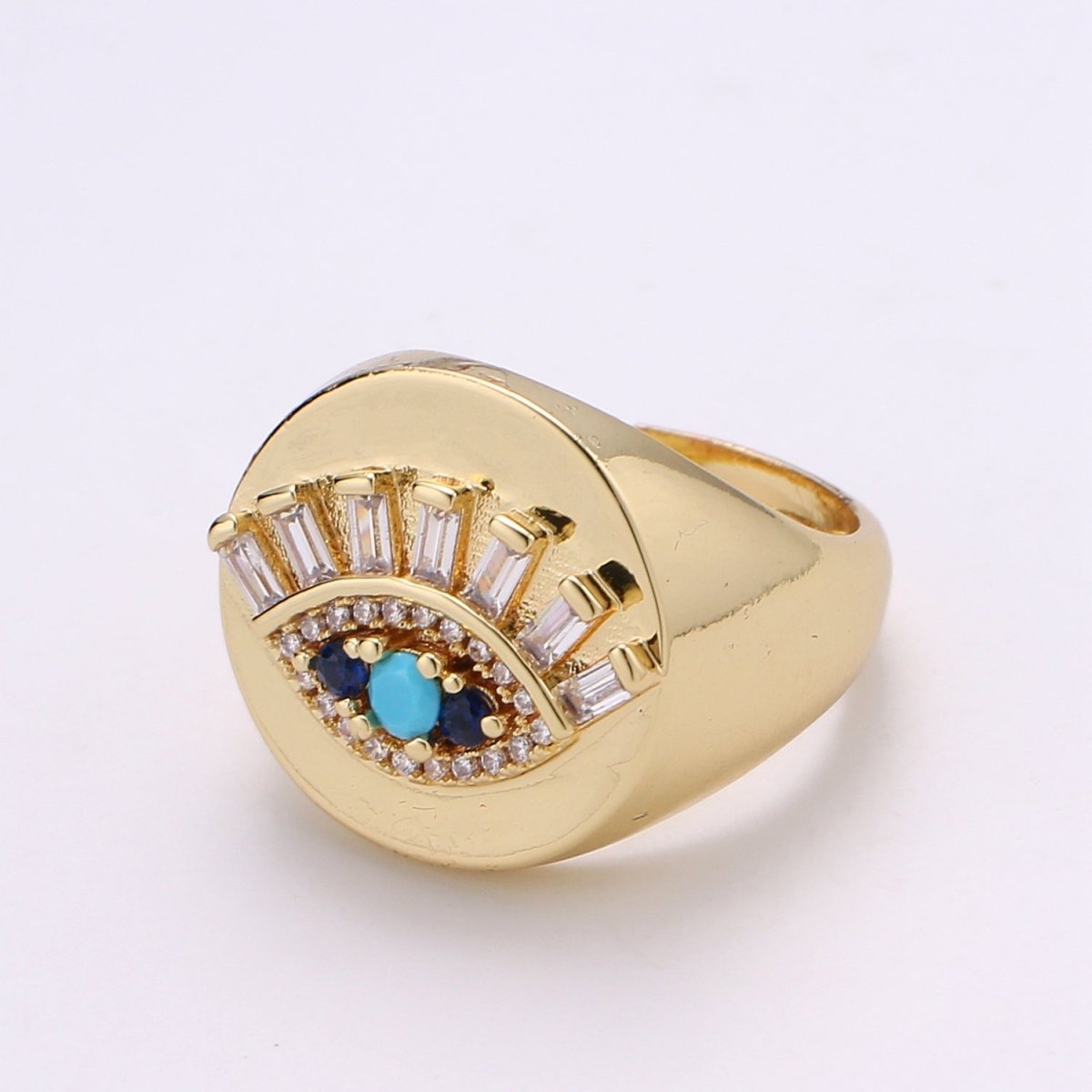 Evil Eye Ring, Signet Ring, Adjustable Gold Ring, Evil Eye Jewelry, Cubic Eye Ring, Stackable Ring, Turkish Evil Eye Amulet Jewelry R-197 - DLUXCA