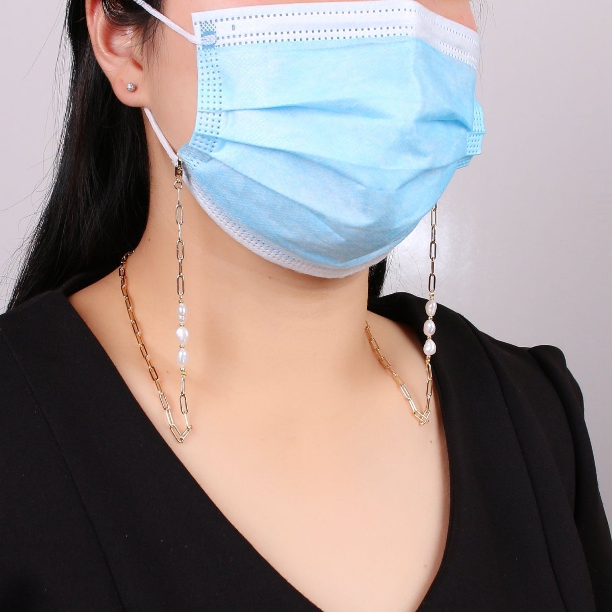 Face Mask Chain Gold Necklace, Face Mask Holder, Chain ONLY, Pearl Face Mask Chain, Paper Clip Face Mask Chain - DLUXCA