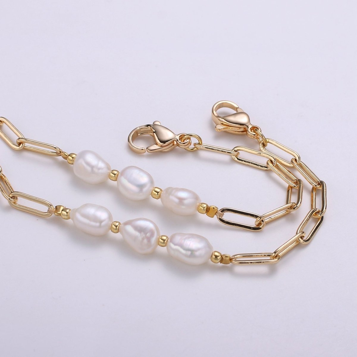 Face Mask Chain Gold Necklace, Face Mask Holder, Chain ONLY, Pearl Face Mask Chain, Paper Clip Face Mask Chain - DLUXCA
