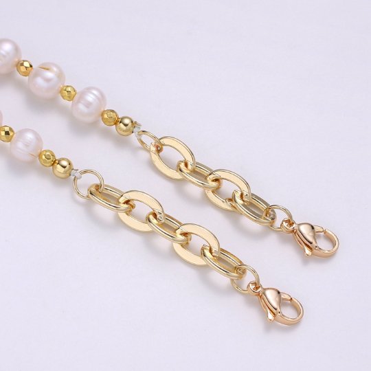 Face Mask Chain Gold Necklace, Face Mask Holder, Rondell Beaded Chain ONLY, Pearl Face Mask Chain, Handmade Cable Face Mask Chain - DLUXCA