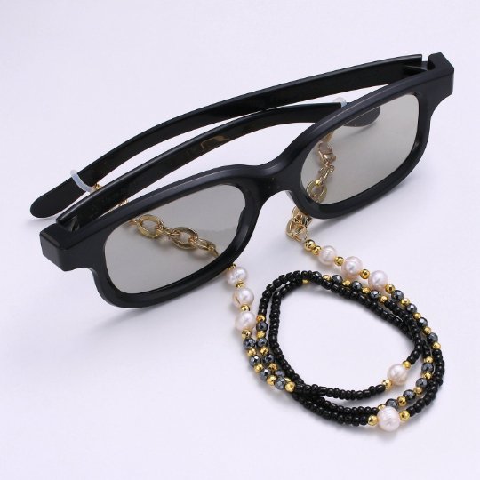 Face Mask Chain Gold Necklace, Face Mask Holder, Rondell Beaded Chain ONLY, Pearl Face Mask Chain, Handmade Cable Face Mask Chain - DLUXCA