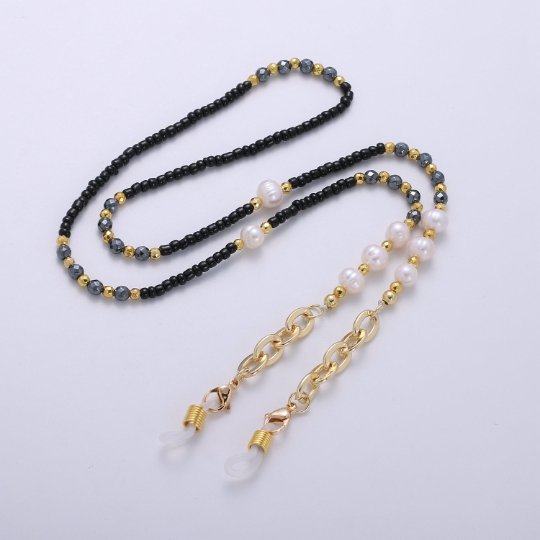 Face Mask Chain Gold Necklace, Face Mask Holder, Rondell Beaded Chain ONLY, Pearl Face Mask Chain, Handmade Cable Face Mask Chain - DLUXCA