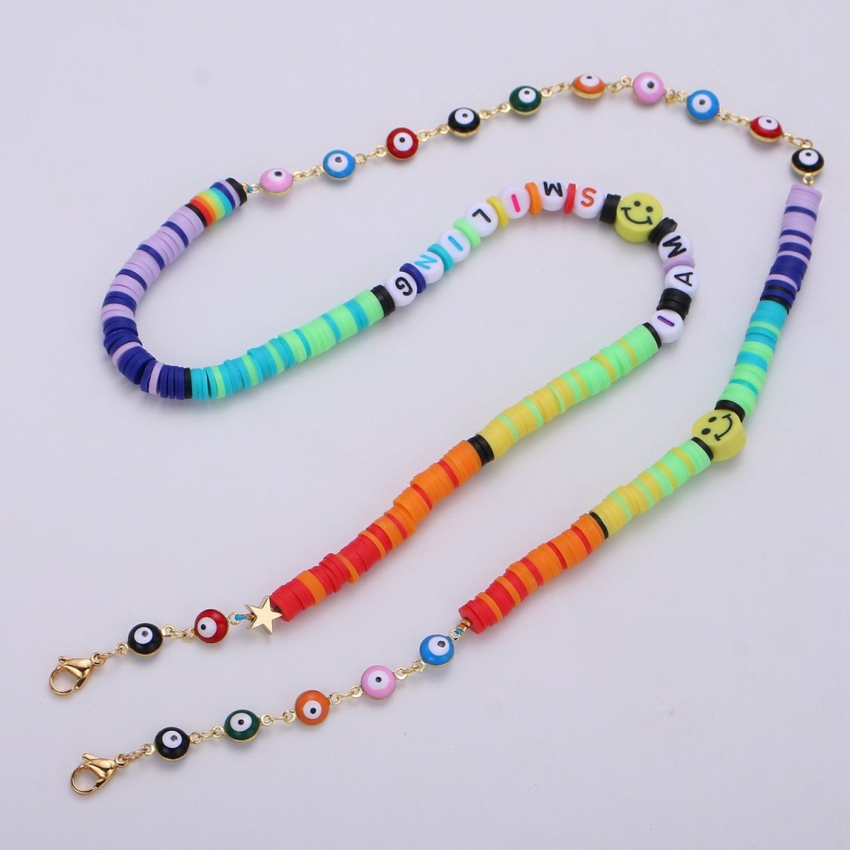 Face mask evil eye with enamel beads Face Mask accessories Happy Face mask holder Rainbow mask holder for adults Kids Christmas Gift - DLUXCA