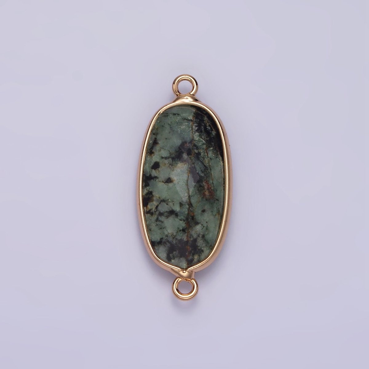 Faceted Gemstone Oval Gold Charm Connector Rose Quartz Onyx Labradorite Amethyst Amazonite Charm G033 - G043 - DLUXCA