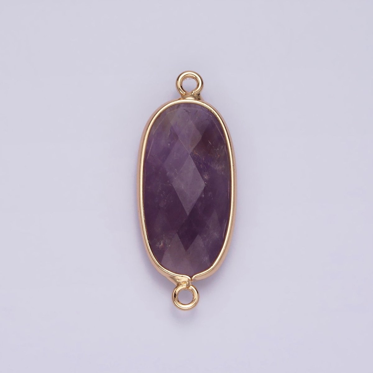 Faceted Gemstone Oval Gold Charm Connector Rose Quartz Onyx Labradorite Amethyst Amazonite Charm G033 - G043 - DLUXCA