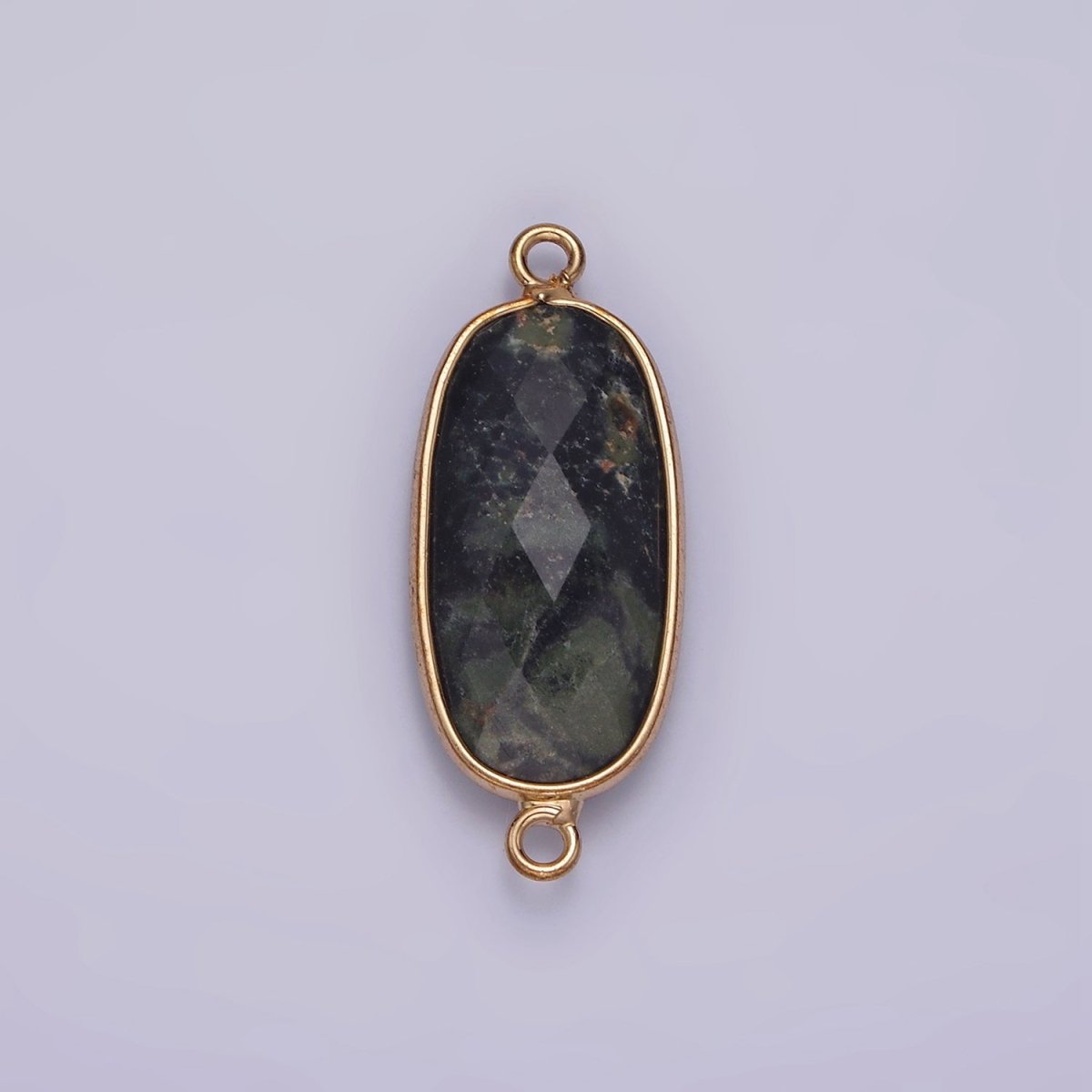 Faceted Gemstone Oval Gold Charm Connector Rose Quartz Onyx Labradorite Amethyst Amazonite Charm G033 - G043 - DLUXCA