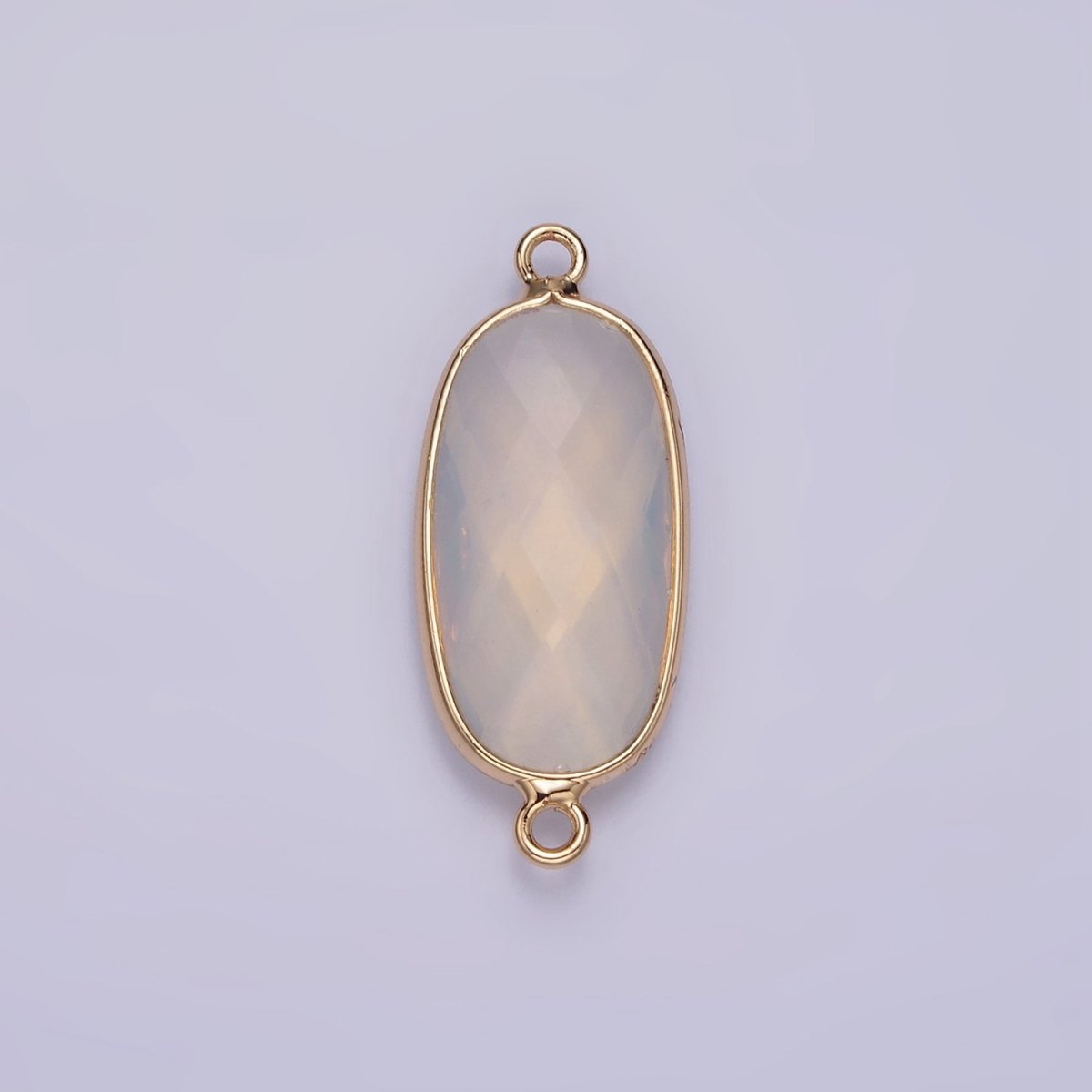 Faceted Gemstone Oval Gold Charm Connector Rose Quartz Onyx Labradorite Amethyst Amazonite Charm G033 - G043 - DLUXCA