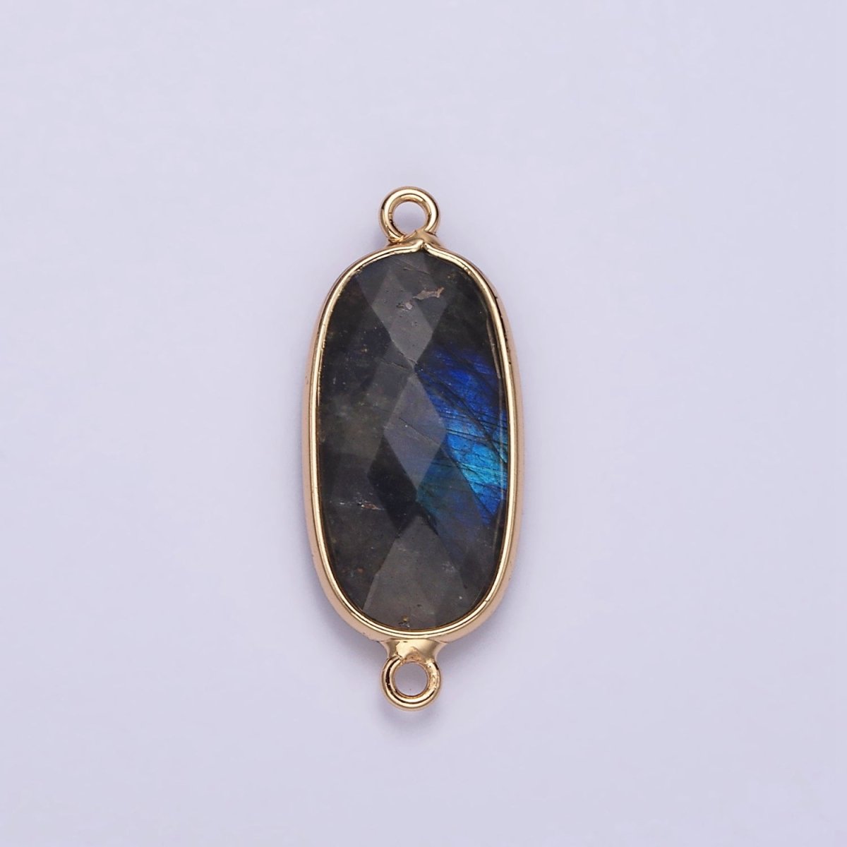 Faceted Gemstone Oval Gold Charm Connector Rose Quartz Onyx Labradorite Amethyst Amazonite Charm G033 - G043 - DLUXCA