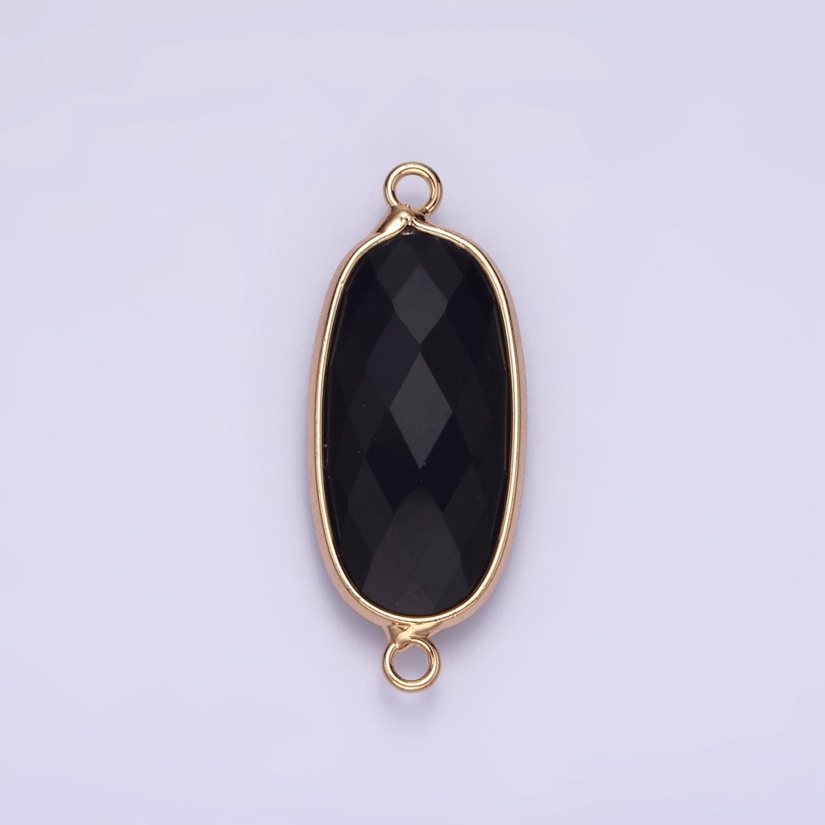 Faceted Gemstone Oval Gold Charm Connector Rose Quartz Onyx Labradorite Amethyst Amazonite Charm G033 - G043 - DLUXCA