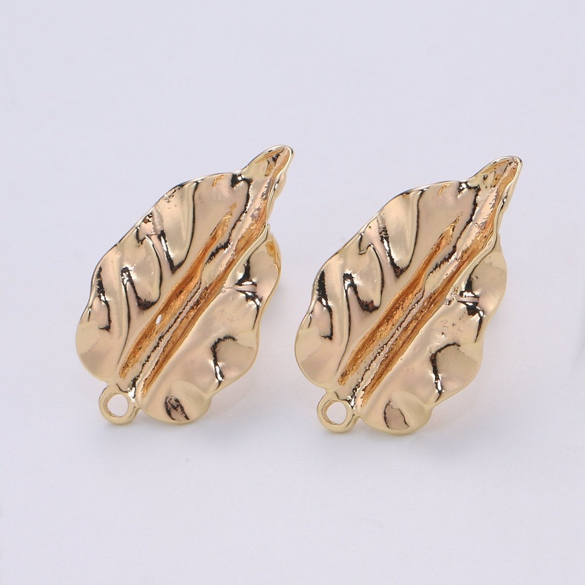 Fall Leaf Stud Earring Gold Vermeil Foliage Earring DIY Jewelry Component for Christmas Gift L-012 - DLUXCA