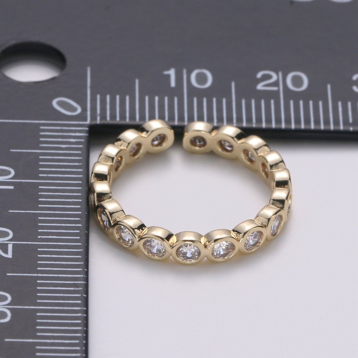 Fancy Clear CZ and Round Bezel Colorless Cubic Zirconia Open Ring Band Set In Gold Vermeil Travel Ring, Anniversary Ring R-121 - DLUXCA