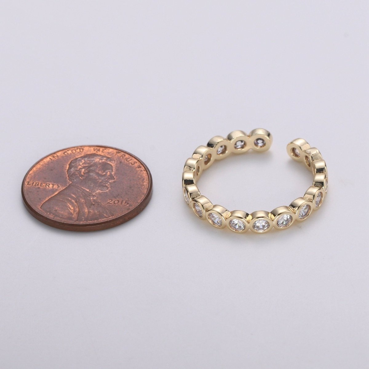 Fancy Clear CZ and Round Bezel Colorless Cubic Zirconia Open Ring Band Set In Gold Vermeil Travel Ring, Anniversary Ring R-121 - DLUXCA