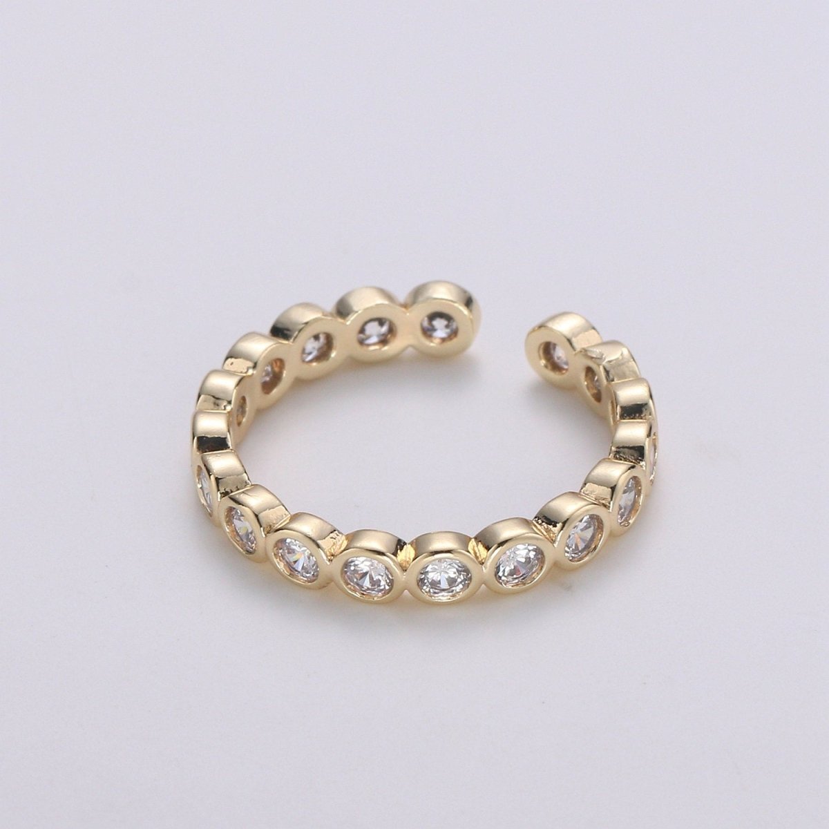 Fancy Clear CZ and Round Bezel Colorless Cubic Zirconia Open Ring Band Set In Gold Vermeil Travel Ring, Anniversary Ring R-121 - DLUXCA