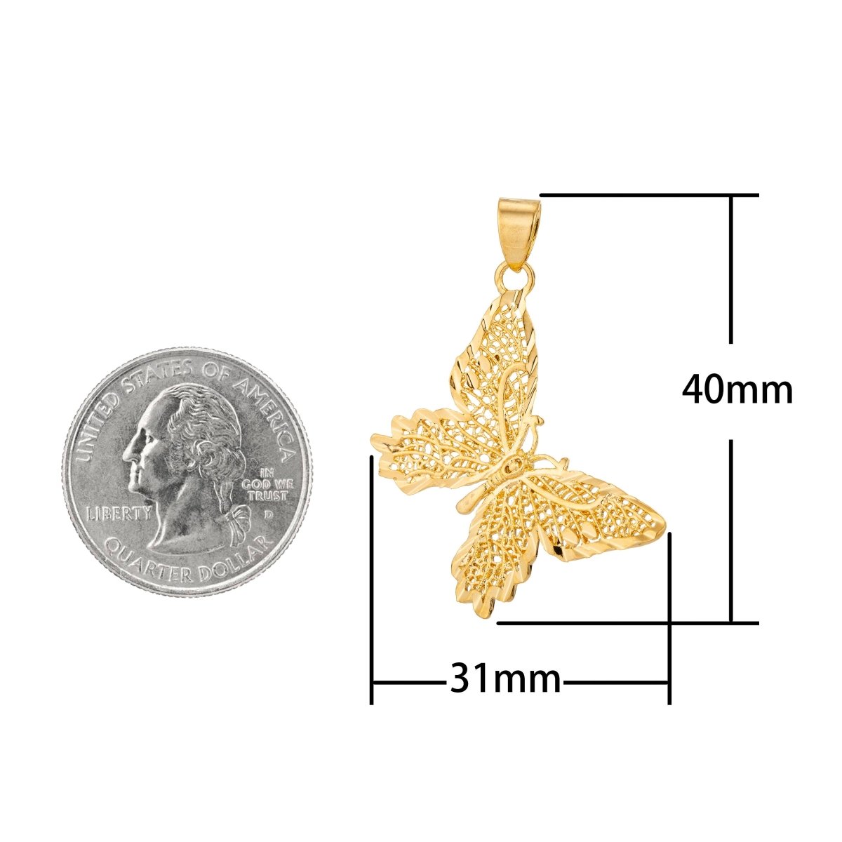 Filgree Monarch Butterfly Pendant in 18k Gold Fiill Butterfly charm for Necklace Earring Jewelry Making H-821 - DLUXCA