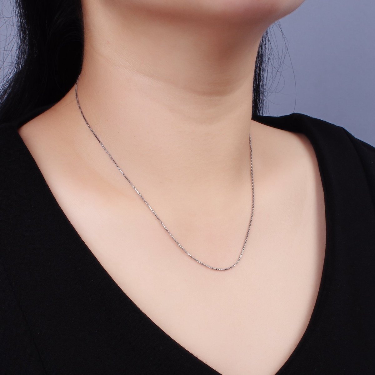 Fine Stainless Steel Box Chain Necklace 18 inch in Silver | WA-2402 - DLUXCA