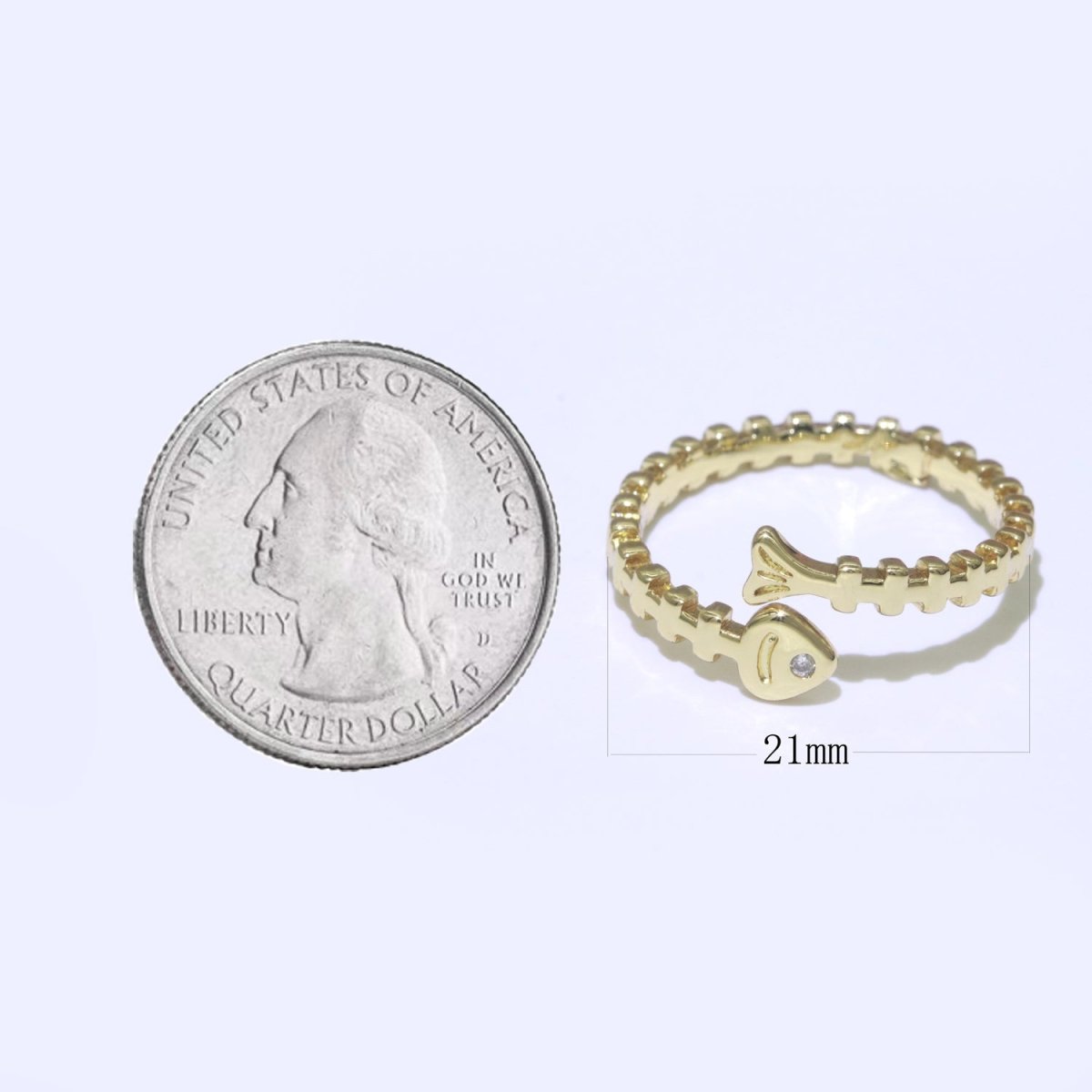 Fish Bone Ring Gold Filled Skeleton Ring Fish Jewelry Dainty Open Adjustable Ring O-436 - DLUXCA