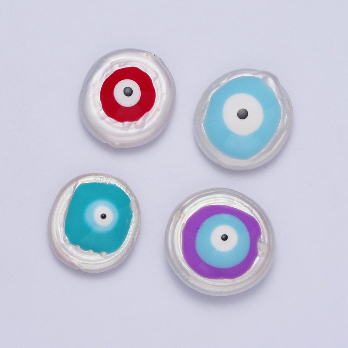 Flat Button Baroque Pearl Beads with Protection Evil Eye Enamel Beads For DIY Jewelry Making | W-920-W-923 - DLUXCA