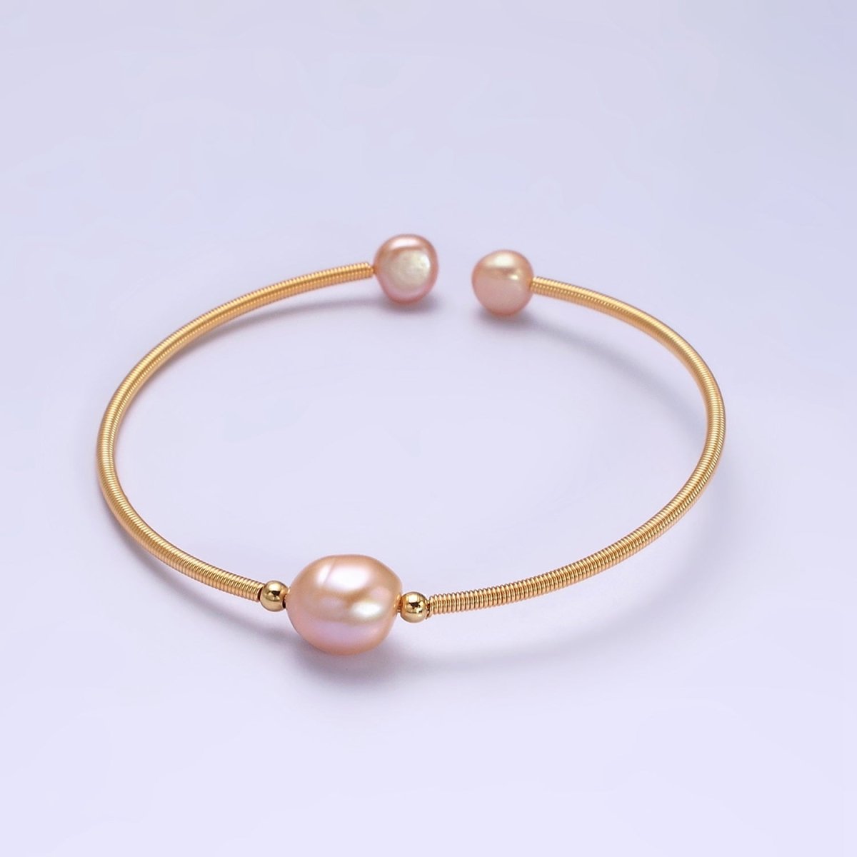 Floating Pearl Cuff Bracelet - White Pink Pearl Bangle - Gold Pearl Bracelet Minimalist jewelry | WA-1862 WA-1863 Clearance Pricing - DLUXCA