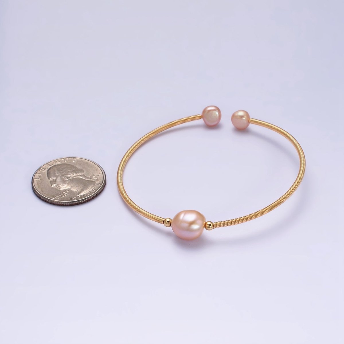 Floating Pearl Cuff Bracelet - White Pink Pearl Bangle - Gold Pearl Bracelet Minimalist jewelry | WA-1862 WA-1863 Clearance Pricing - DLUXCA