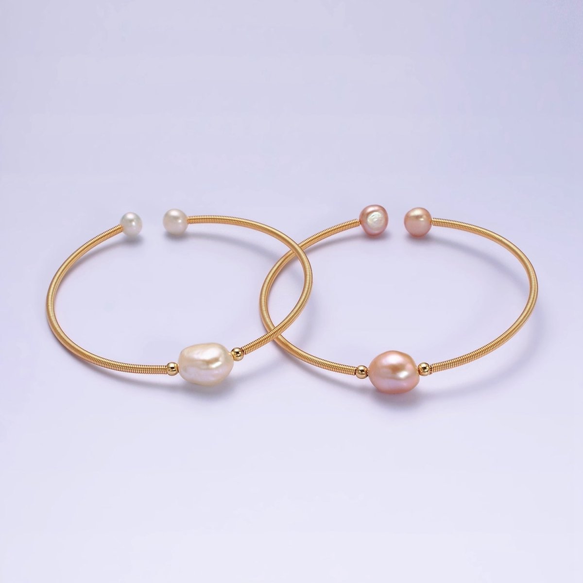 Floating Pearl Cuff Bracelet - White Pink Pearl Bangle - Gold Pearl Bracelet Minimalist jewelry | WA-1862 WA-1863 Clearance Pricing - DLUXCA