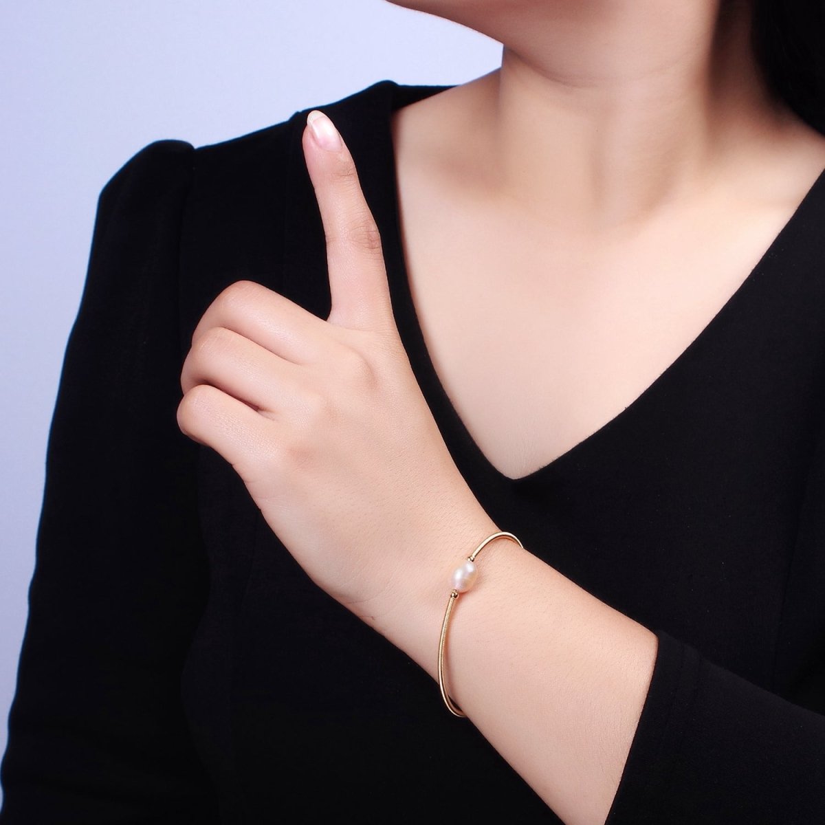 Floating Pearl Cuff Bracelet - White Pink Pearl Bangle - Gold Pearl Bracelet Minimalist jewelry | WA-1862 WA-1863 Clearance Pricing - DLUXCA