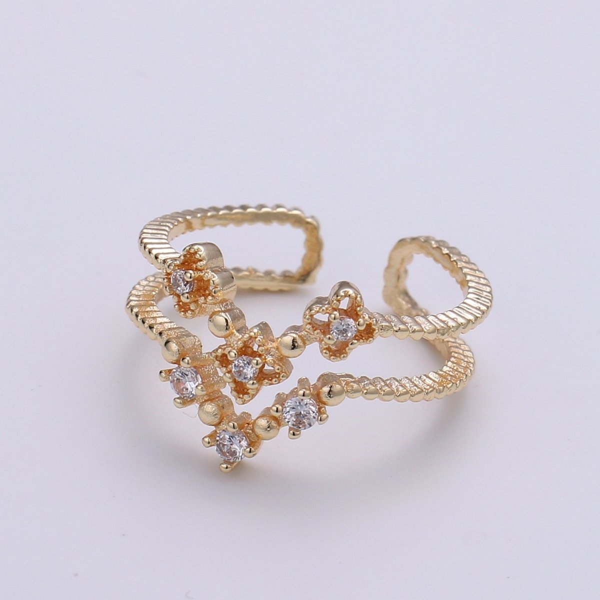 Flower Cubic Mini Charm Ring, Cluster Cubic Pave 18K Rose Gold Ring Solitaire CZ Pendant Double Ring, Dainty ring Charm, RING-283 - DLUXCA