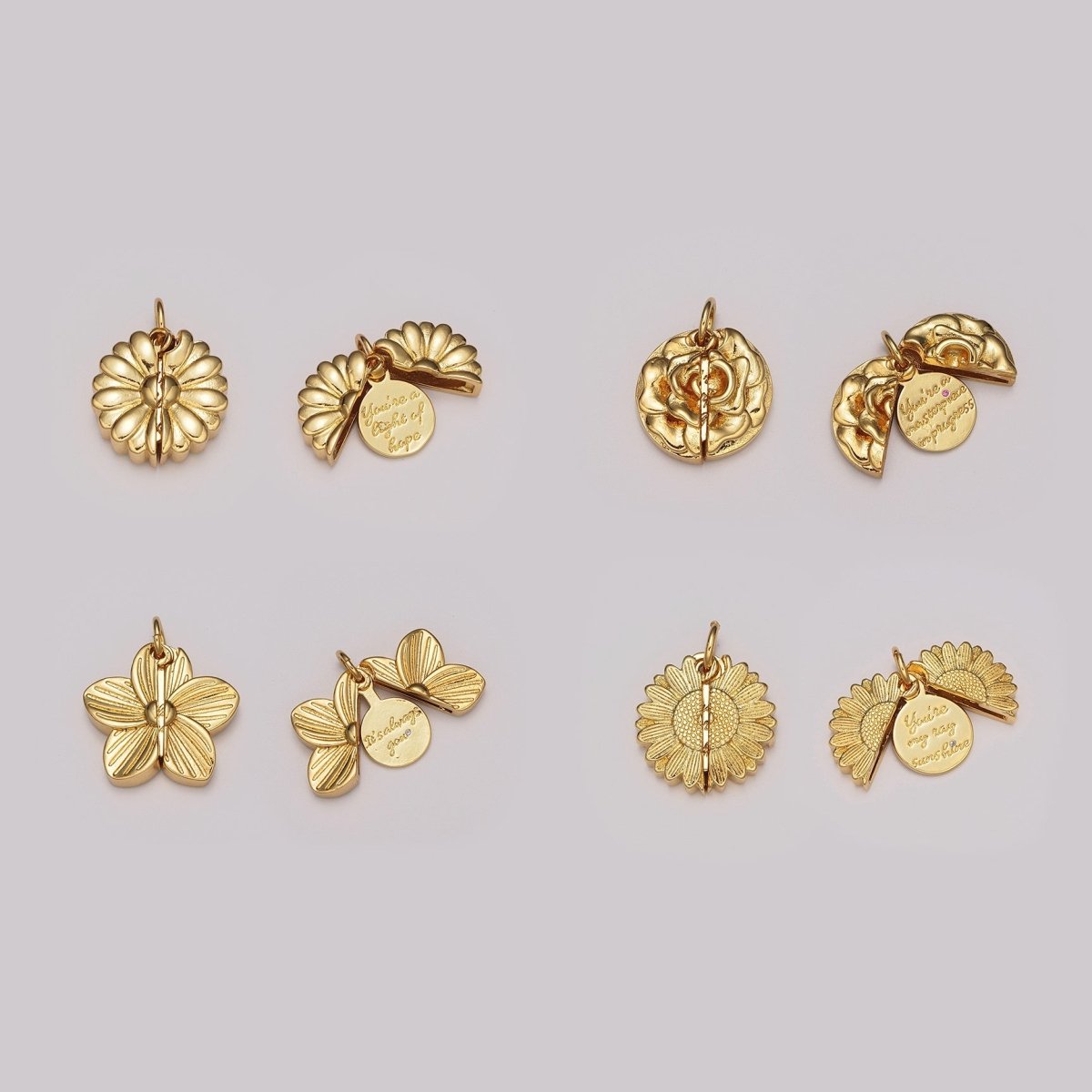 Flower Locket Charm Necklace Encouraging Word Pendant Necklace Engraved Jewelry M-834 - M-837 - DLUXCA