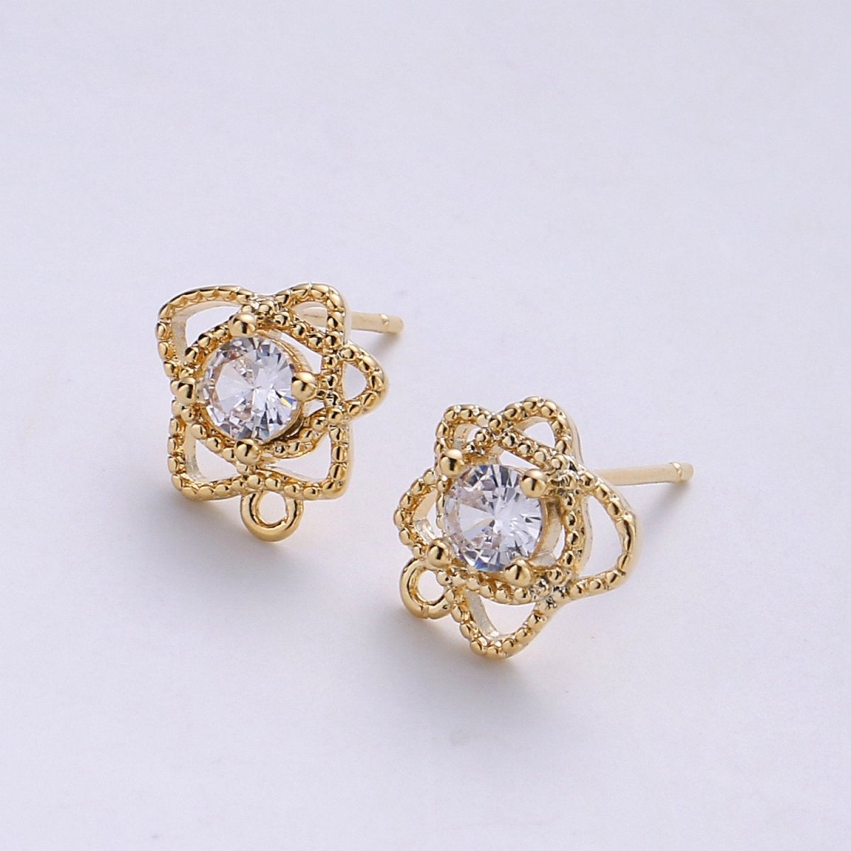 Flower Stud Earring Charm • 24k Gold Filled• Micro Pave Floral Stud • Jewelry Making Supplies • Open Link for Jewelry Making Supply K-410 PAIR - DLUXCA