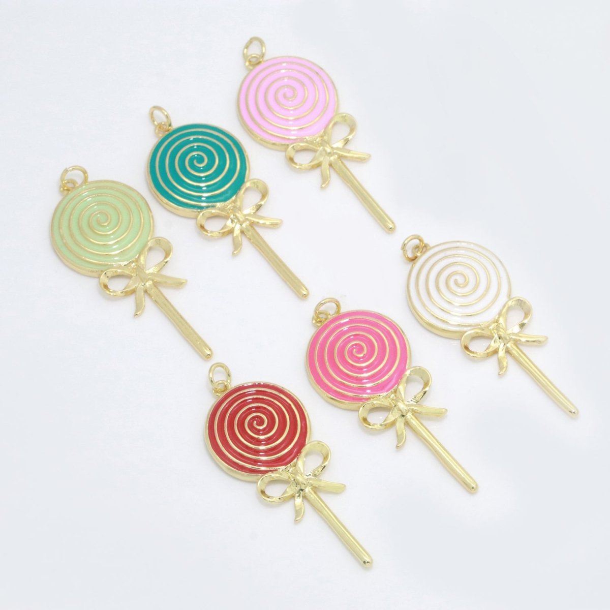 Foodie Gold Lollipop Colorful Enamel Candy Charm Inspired Pink, Green, Red, Teal, White Color M731 - M-736 - DLUXCA