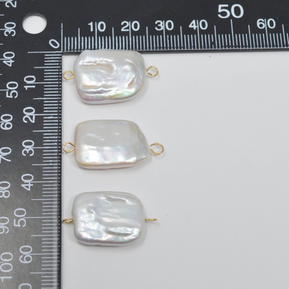 Freeform Baroque Pearl White Freshwater Pearls, Unique Focals, High Luster, White Keshi Pearl Connector with 14K Gold Filled Wire P-1803 - DLUXCA