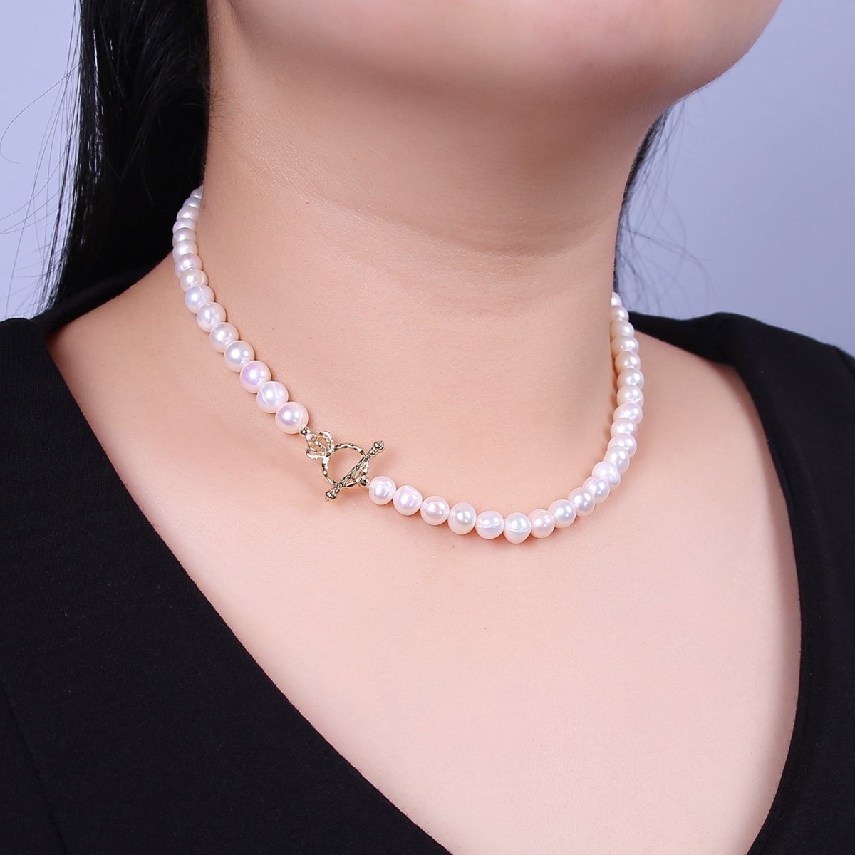 Fresh Water Pearl necklace, T bar necklace, toggle bar necklace, dainty gold necklace, layering necklace, pearl jewelry | WA-869 WA-1161 Clearance Pricing - DLUXCA