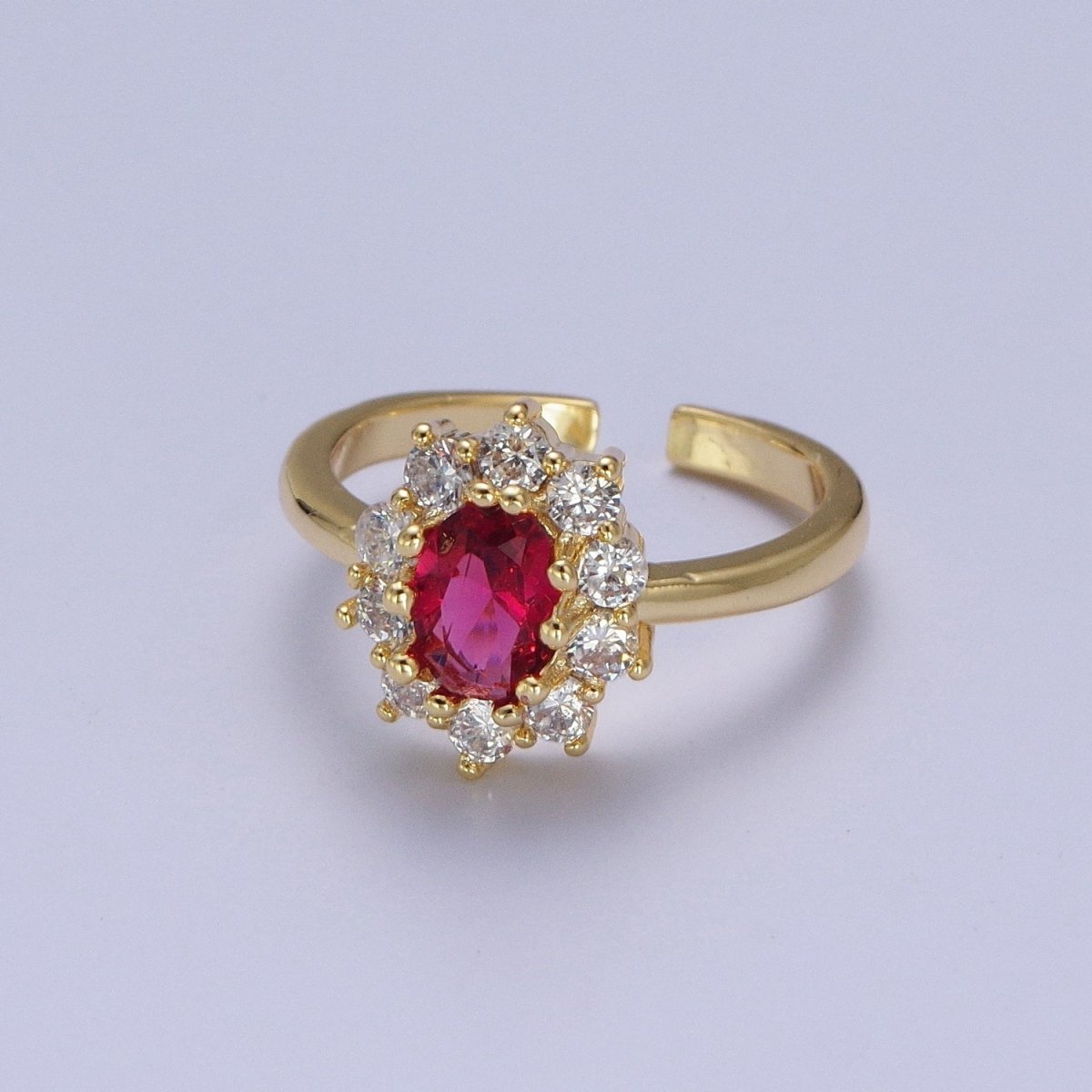 Fuchsia Celestial Sun Flower Cubic Zirconia Adjustable Gold Ring S-134 - DLUXCA